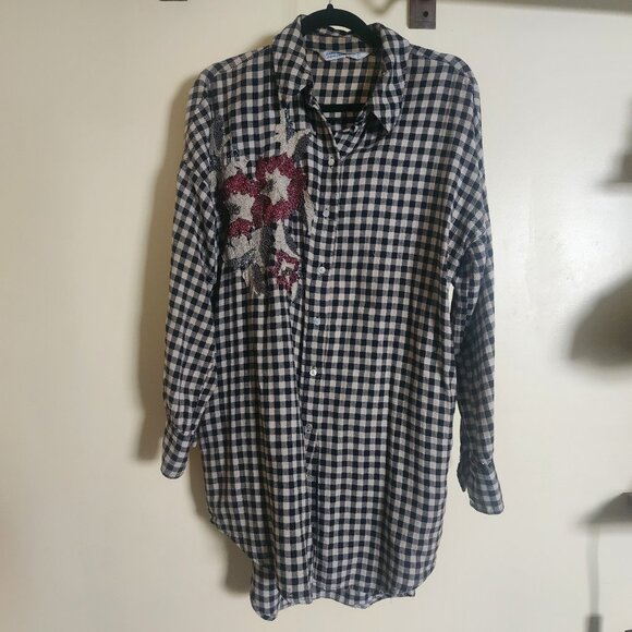 Zara Basic Tunic Dress Long Sleeve Button Down Pockets - Size L - Picture 1 of 6